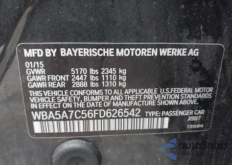 2015 BMW 528I xDrive from USA, damaged, VIN WBA5A7C56FD626542
